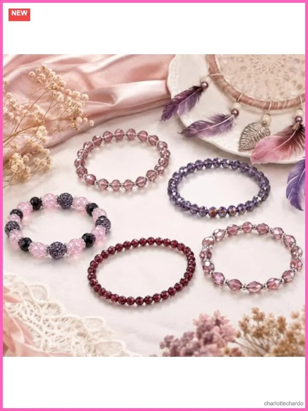 5 Pack Bohemian Beaded Bracelet Set Stackable Glass Crystal Beads Costume